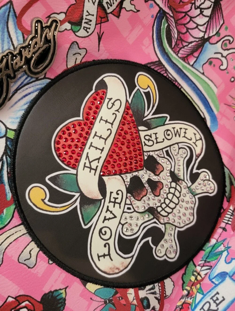 Ed Hardy Pink Tattoo-Print Backpack with Black Trim New
